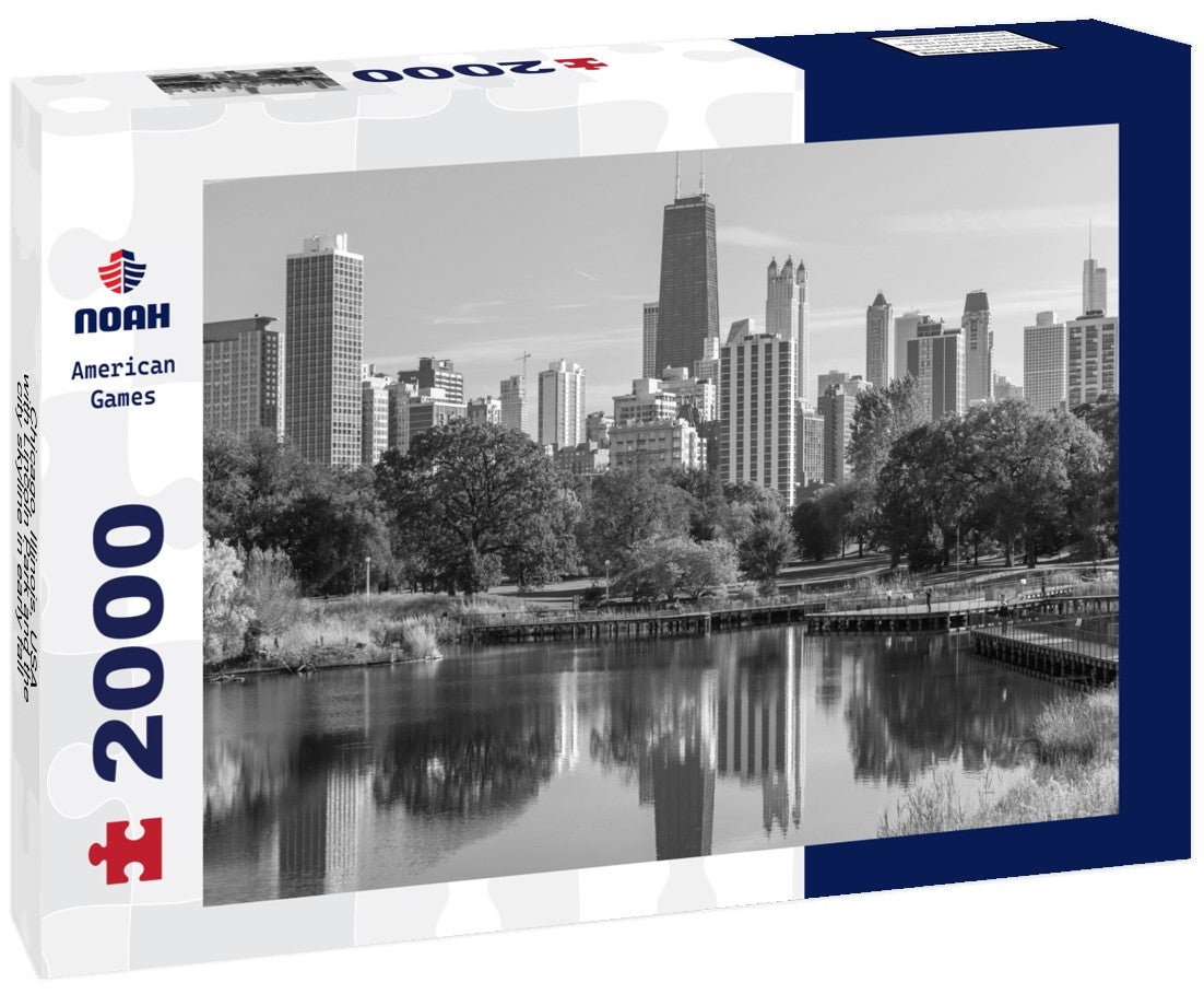 Noah Jigsaw Puzzle Chicago, Illinois, USA with Lincoln Park and the city skyline in early fall in black white 2000 pieces