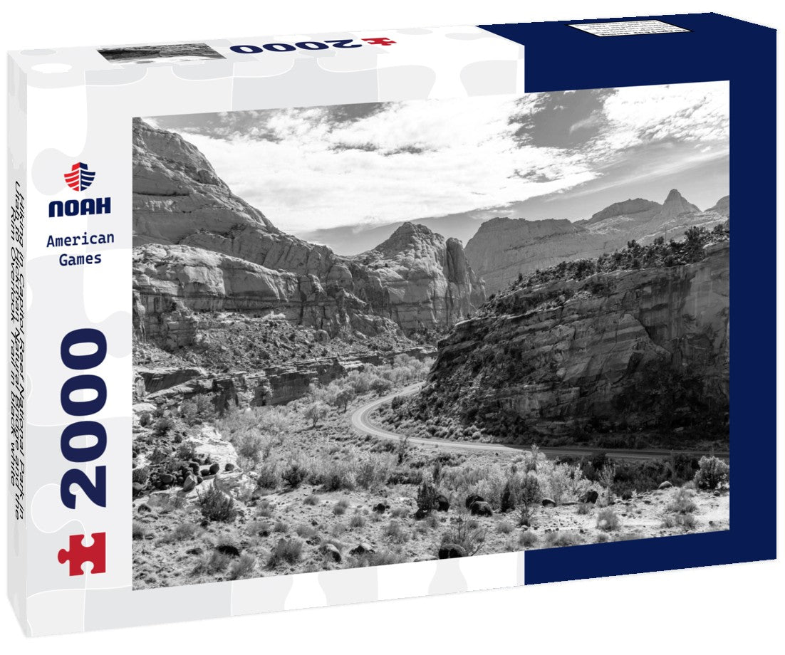 Noah Jigsaw Puzzle Hiking in Capitol Reef National Park in Utah to Hickman Natural Bridge and the Rim Overlook Trail in black white 2000 pieces