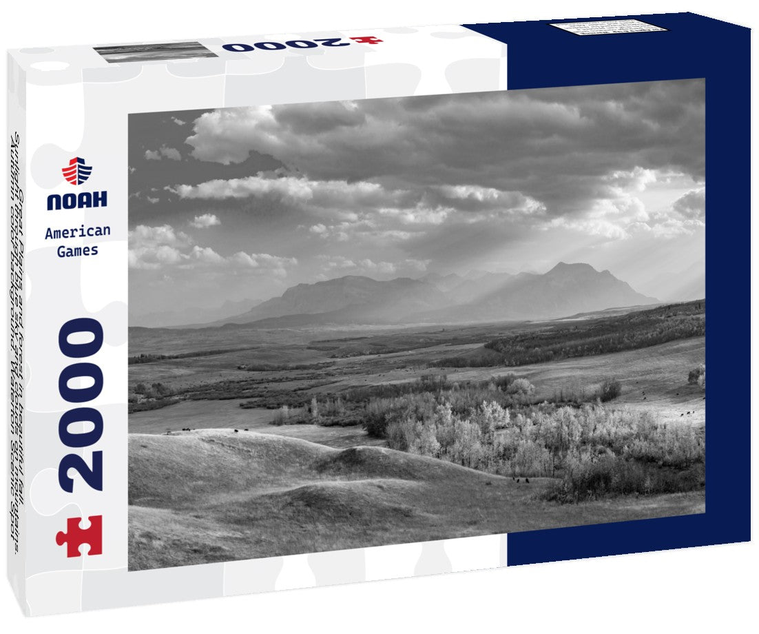 Noah Jigsaw Puzzle Great Plains and forest in beautiful fall. Sunlight through blue sky and clouds on mountains. Autumn color background. Waterton Scenic Spot, Waterton Lakes National Park, Alberta, Canada in black white 2000 pieces