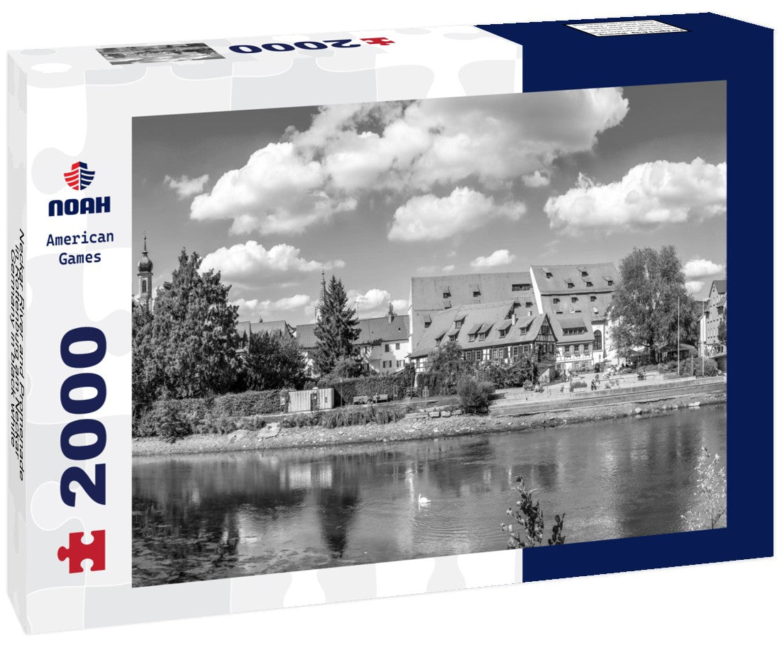 Neckar River and Promenade in Rottenburg am Neckar, Germany 2000pc PuzzleBlack and White