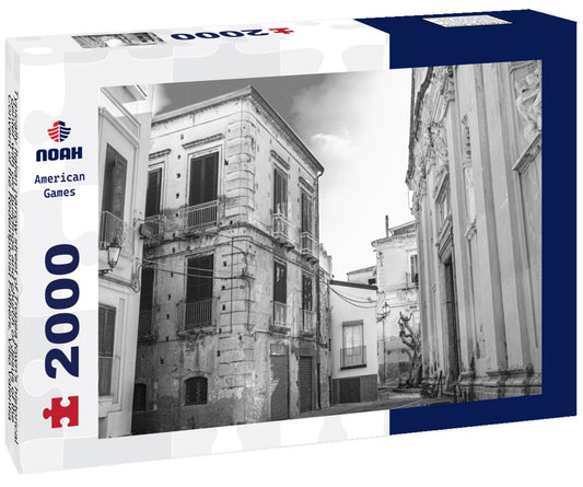 Noah Jigsaw Puzzle Typically Italian narrow street of Tropea town's historical center with old buildings and church of Jesus of the Convent of the Redemptorist Fathers, Vibo Valentia, Calabria, southern Italy in black white 2000 pieces