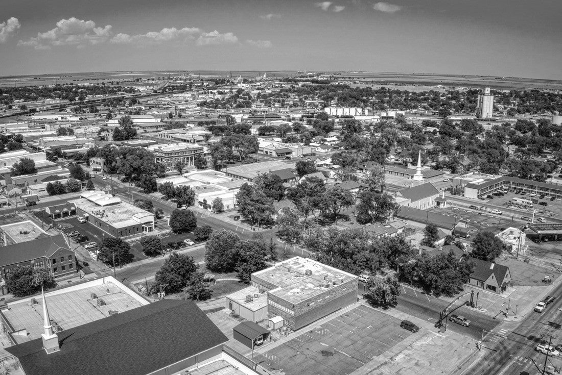 Aerial view of the Agricultural Hub and town of Dalhart, Texas 2000pc PuzzleBlack and White