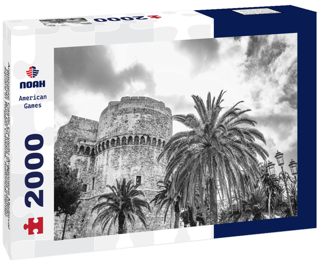 Aragonese Castle Castello Aragonese Medieval buildings and palm trees in Piazza castello square in Reggio Calabria, historical center, southern Italy 2000pc PuzzleBlack and White
