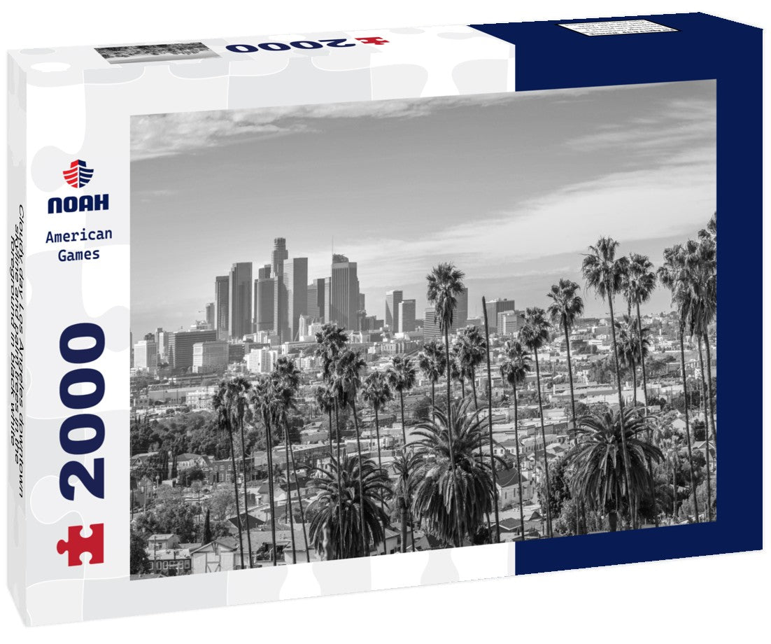 Cloudy day Los Angeles downtown skyline and palm trees in the foreground 2000pc PuzzleBlack and White
