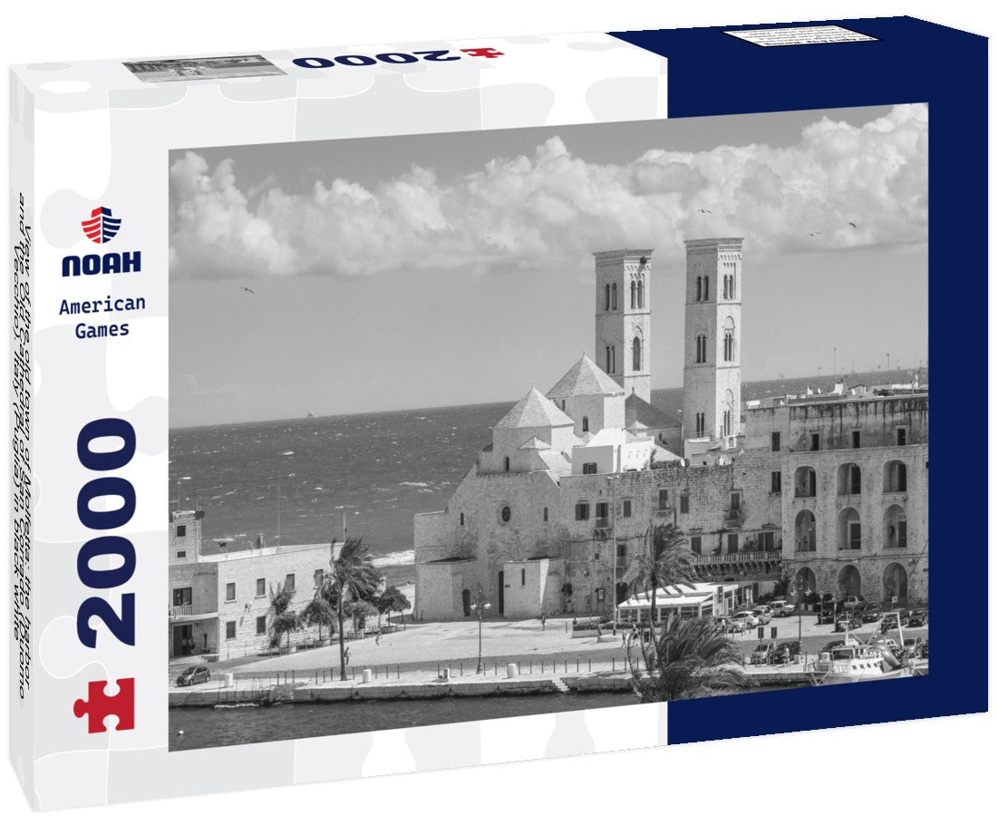 the old town of Molfetta: the harbor and the Old Cathedral of San Corrado (Duomo Vecchio). Italy (Puglia) 2000pc PuzzleBlack and White