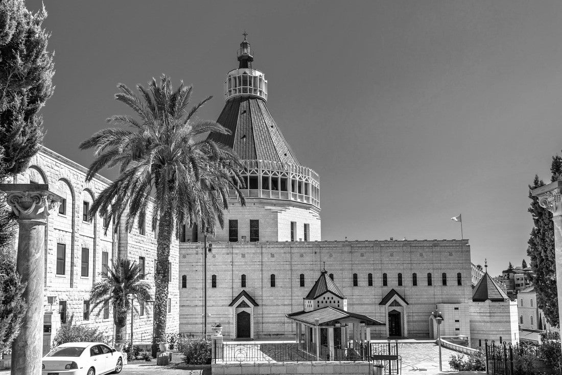 Noah Jigsaw Puzzle Basilica of the Annunciation, a Roman Catholic church in Nazareth, Israel in black white 2000 pieces