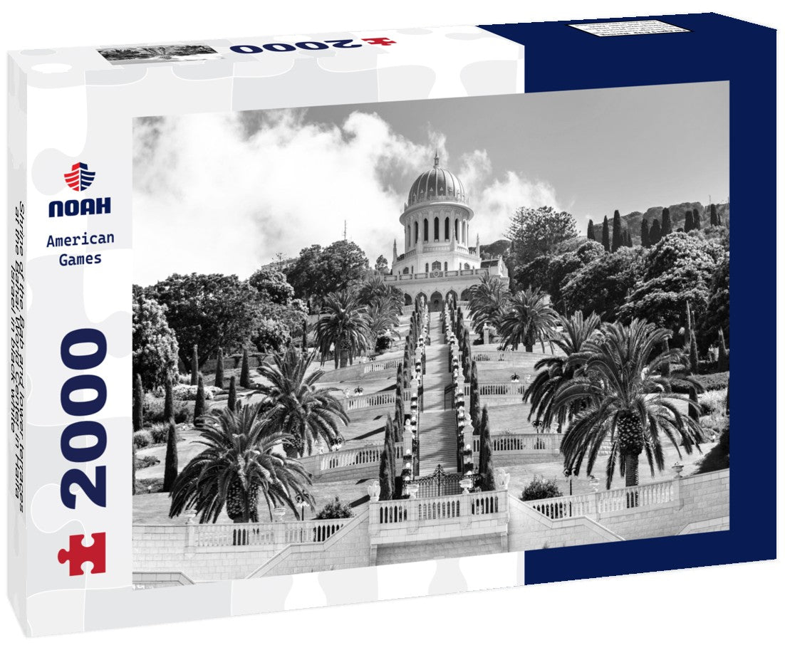 Noah Jigsaw Puzzle Shrine of the Bab and lower terraces at the Bahai World Center in Haifa, Israel in black white 2000 pieces