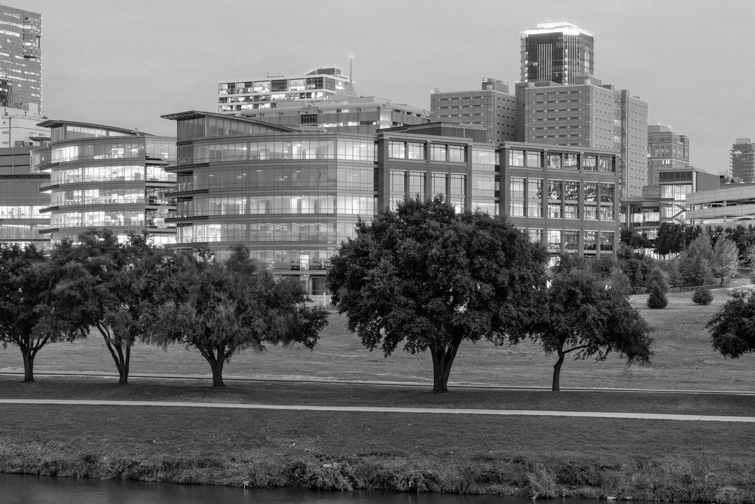 Downtown Fort Worth and Trinity River at Twilight - DFW North Texas 2000pc PuzzleBlack and White