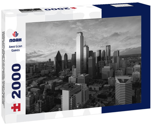 Noah Jigsaw Puzzle Dallas City Skyline at sunset, Texas downtown, business center. Commercial area in big city. View from the Reunion Tower in black white 2000 pieces