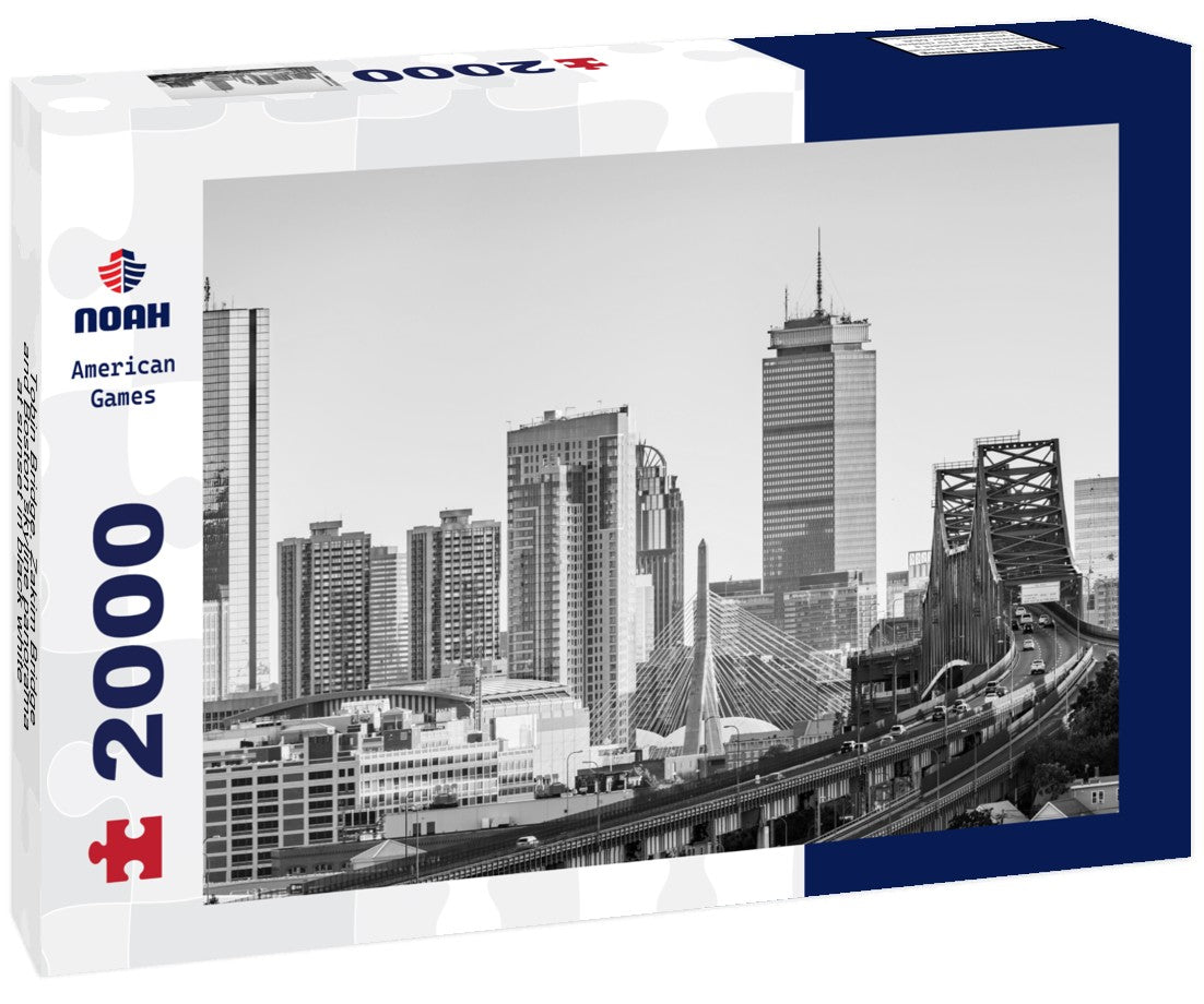 Noah Jigsaw Puzzle Tobin Bridge, Zakim Bridge and Boston skyline panorama at sunset in black white 2000 pieces