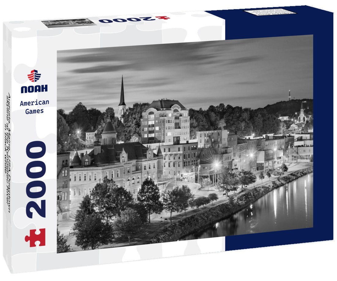 Noah Jigsaw Puzzle Augusta, Maine, USA Downtown skyline at the Kennebec River in black white 2000 pieces