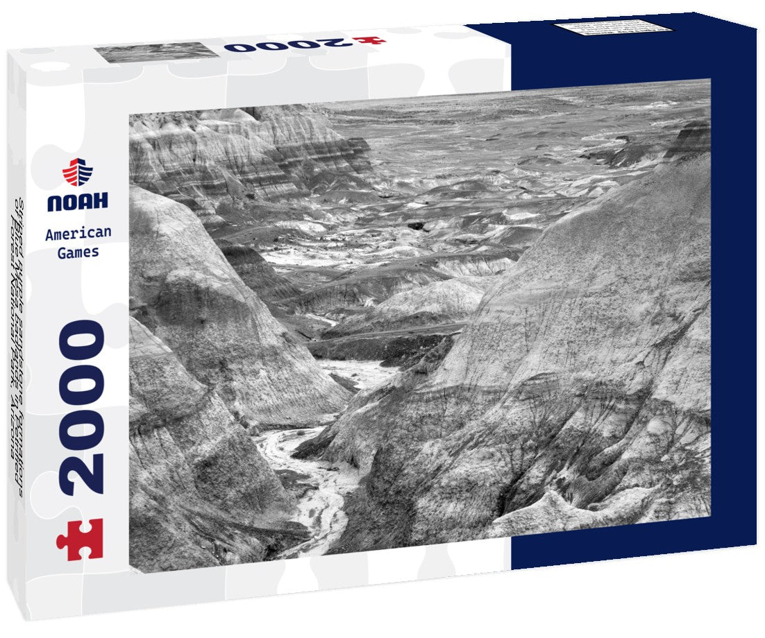 Noah Jigsaw Puzzle Striped purple sandstone formations of Blue Mesa badlands in Petrified Forest National Park, Arizona, USA in black white 2000 pieces