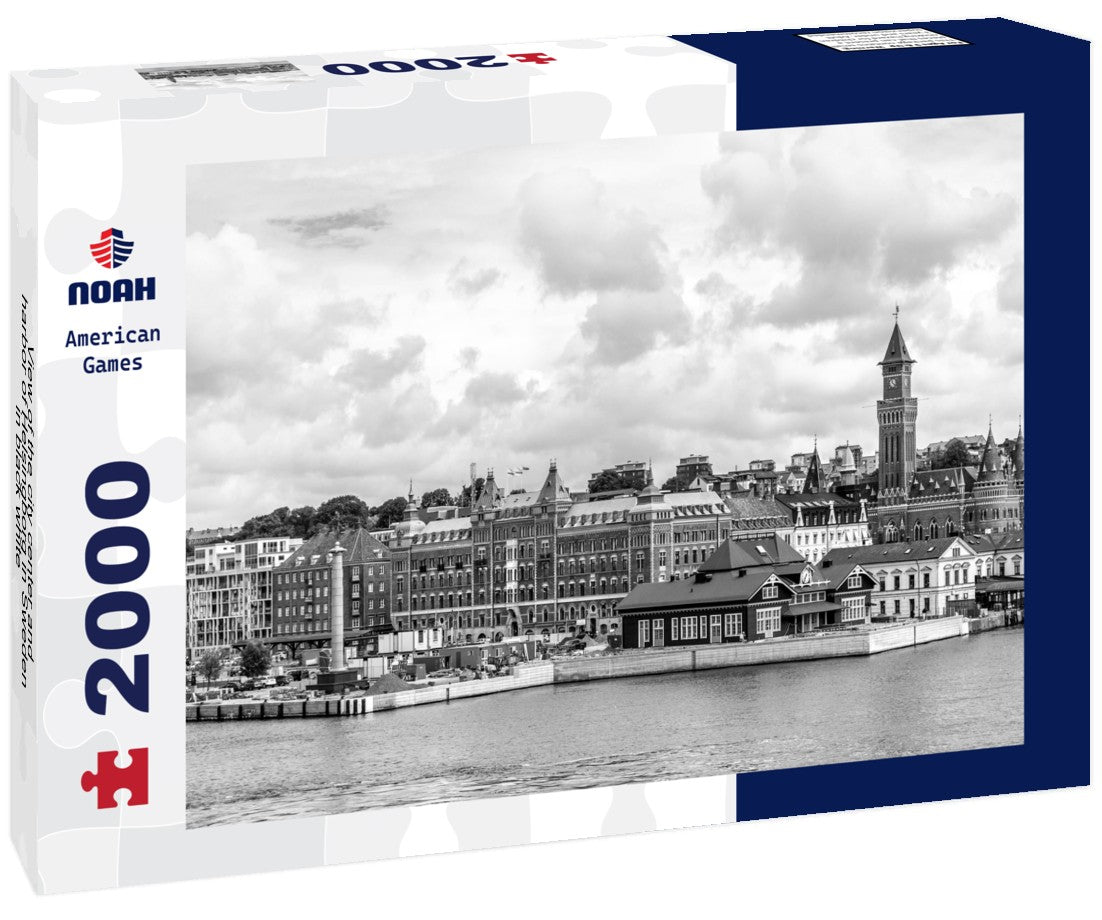 Noah Jigsaw Puzzle View of the city center and harbor of Helsingborg in Sweden in black white 2000 pieces