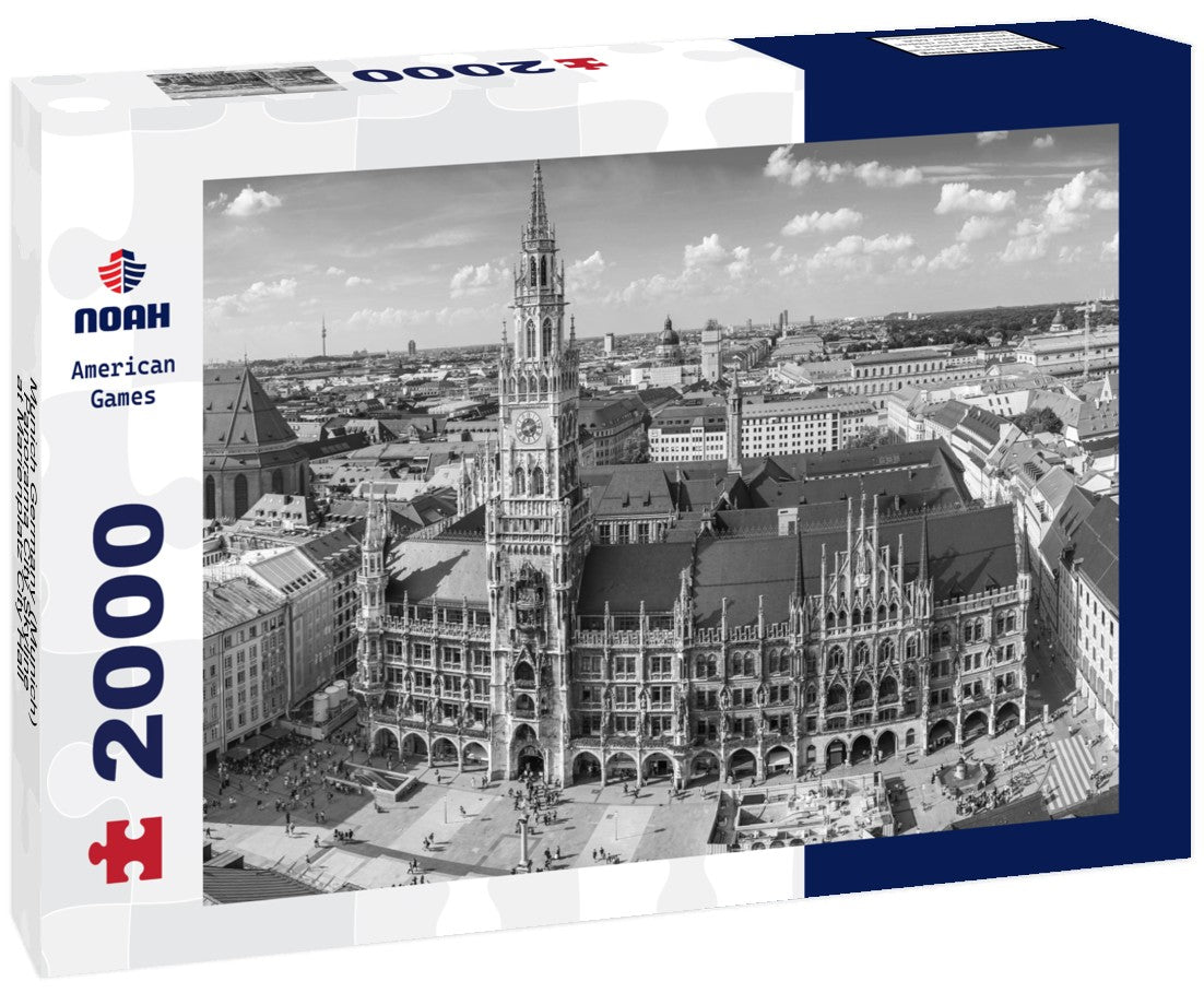 Noah Jigsaw Puzzle Munich Germany (Munich), Panorama City Skyline at Marienplatz City Hall in black white 2000 pieces