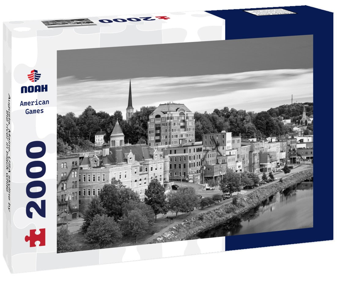 Noah Jigsaw Puzzle Augusta, Maine, USA skyline by the river in black white 2000 pieces