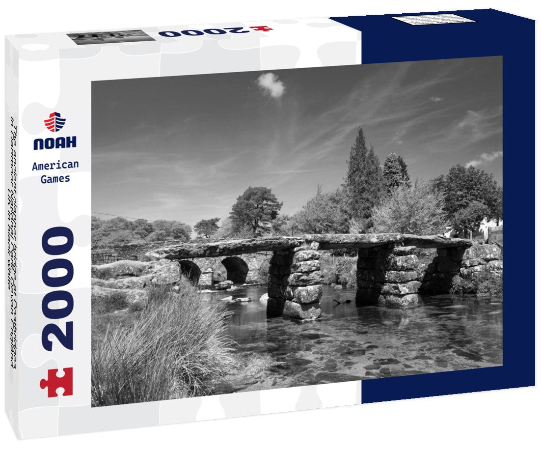 The ancient clapper bridge at Postbridges in Dartmoor National Park, Devon England UK 2000pc PuzzleBlack and White