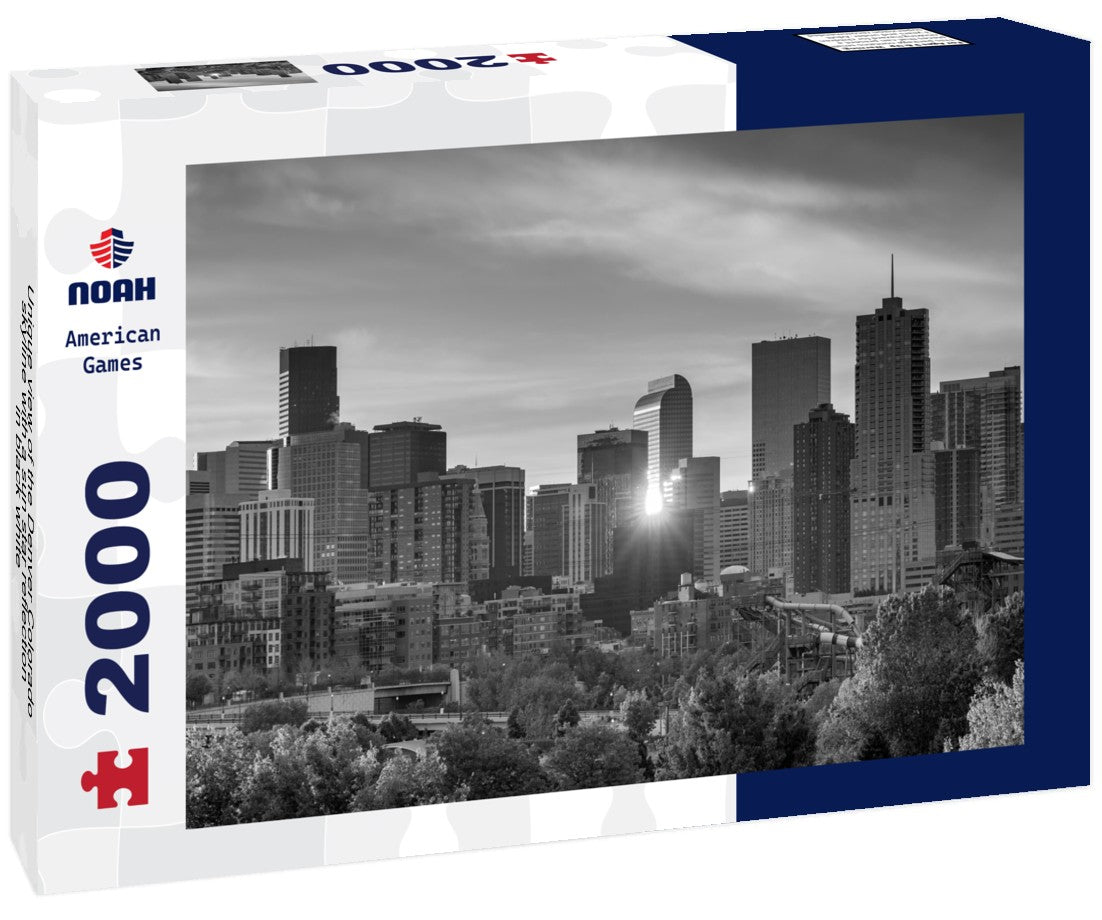 Unique view of the Denver Colorado skyline with a sun star reflection 2000pc PuzzleBlack and White