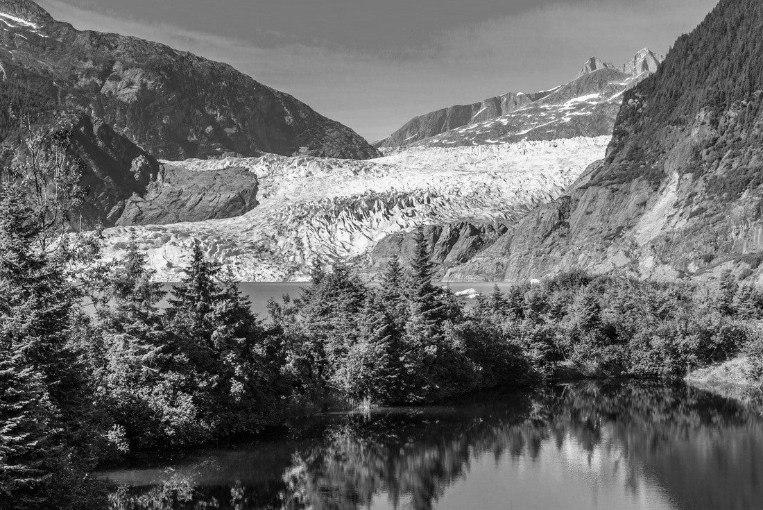 Noah Jigsaw Puzzle Juneau, Alaska. Mendenhall Glacier lookout with reflection in the lake in black white 2000 pieces
