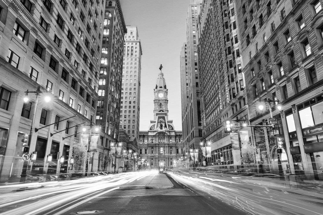 Philadelphia, Pennsylvania, USA downtown at City Hall during evening hour 2000pc PuzzleBlack and White