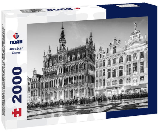 Noah Jigsaw Puzzle Brussels, Belgium. Big night scene of Grand Place and Maison du Roi, one of Europe's most beautiful historic squares and an unmissable sight of Brussels attractions in black white 2000 pieces