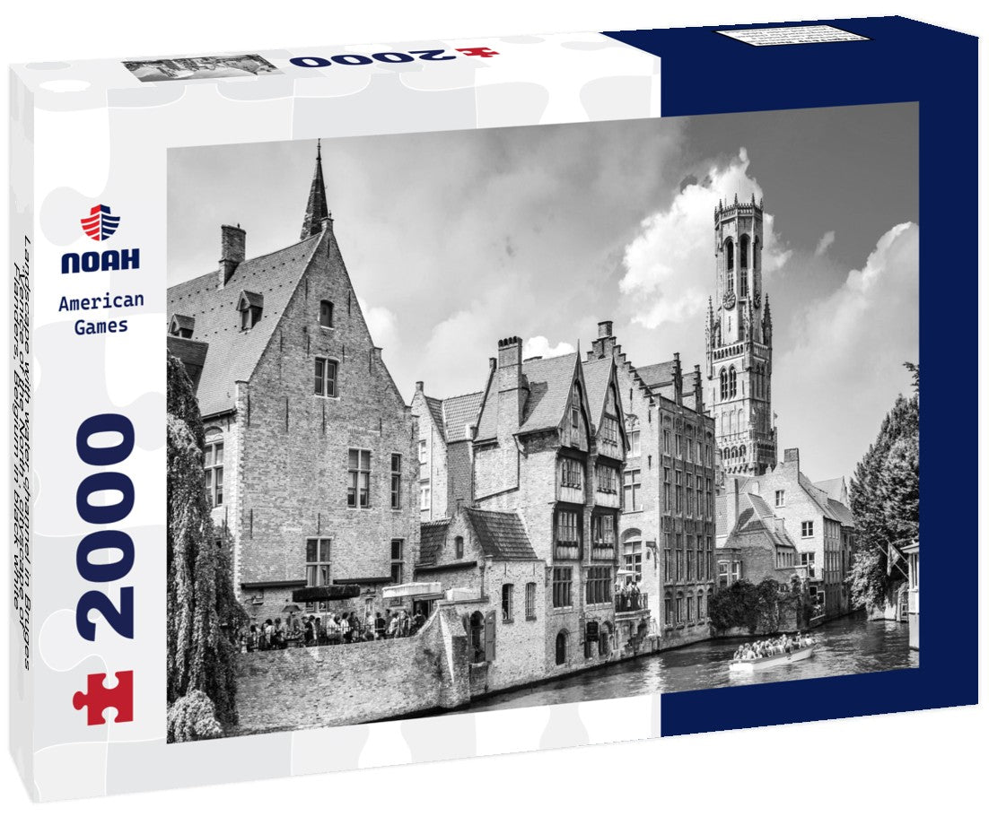 Landscape with water channel in Bruges, “Venice of the North”, cityscape of Flanders, Belgium 2000pc PuzzleBlack and White