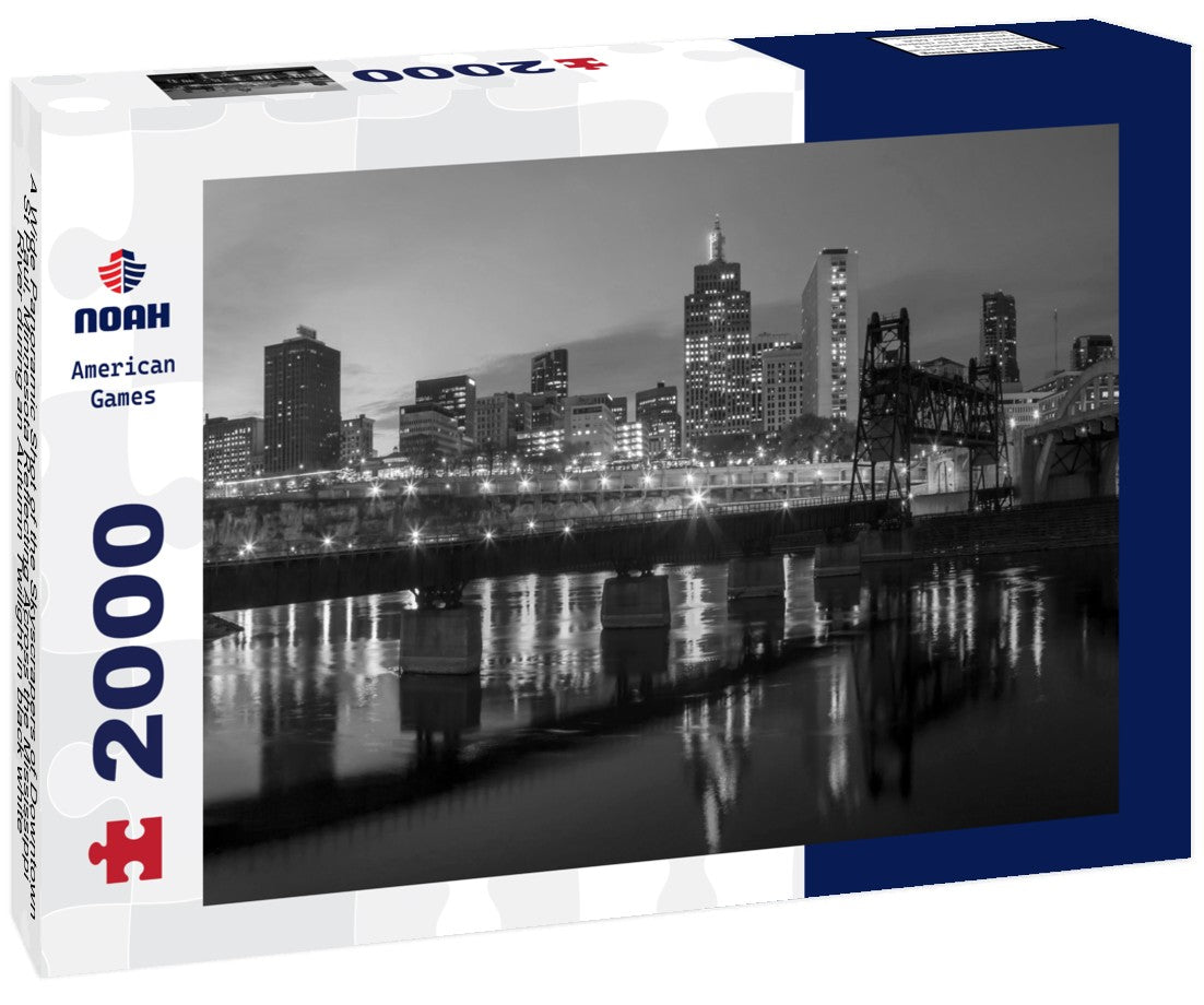 Noah Jigsaw Puzzle A Wide Panoramic Shot of the Skyscrapers of Downtown St Paul, Minnesota Reflecting Across the Mississippi River during an Autumn Twilight in black white 2000 pieces