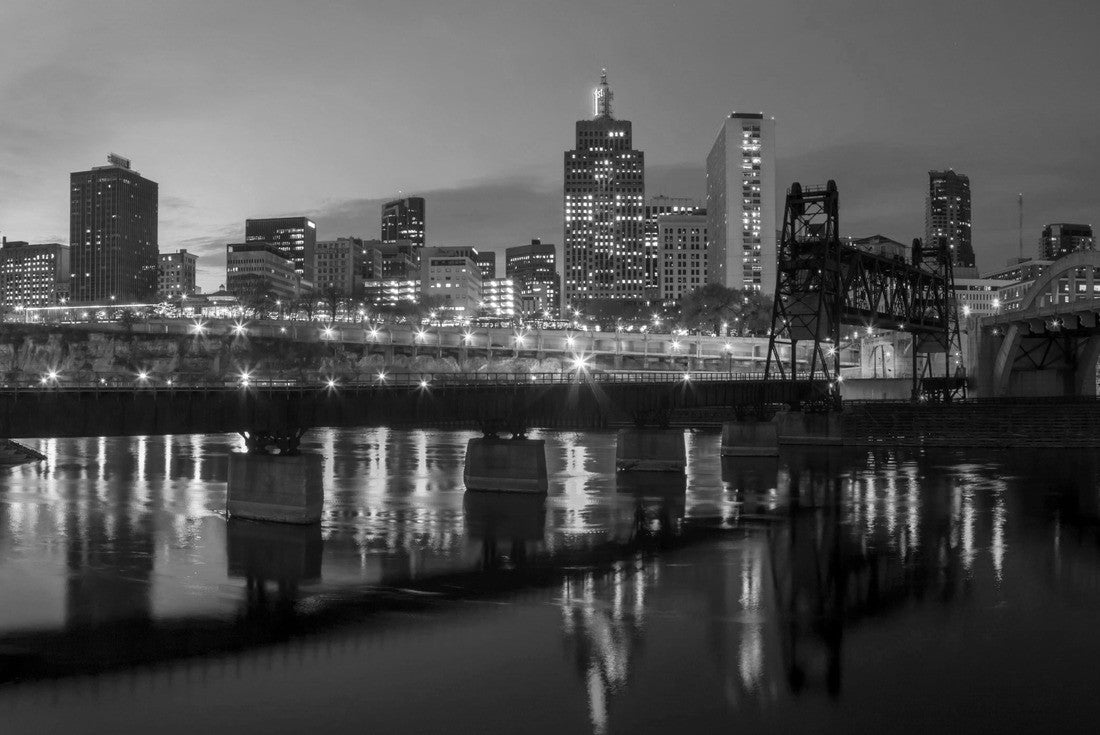 A Shot ofthe Skyscrapers of Downtown St Paul, Minnesota Reflecting Across the Mississippi River during an Autumn Twilight 2000pc PuzzleBlack and White