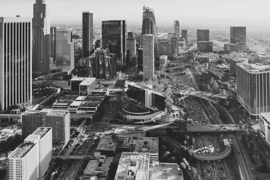 Aerial view of a Downtown Los Angeles at sunset 2000pc PuzzleBlack and White