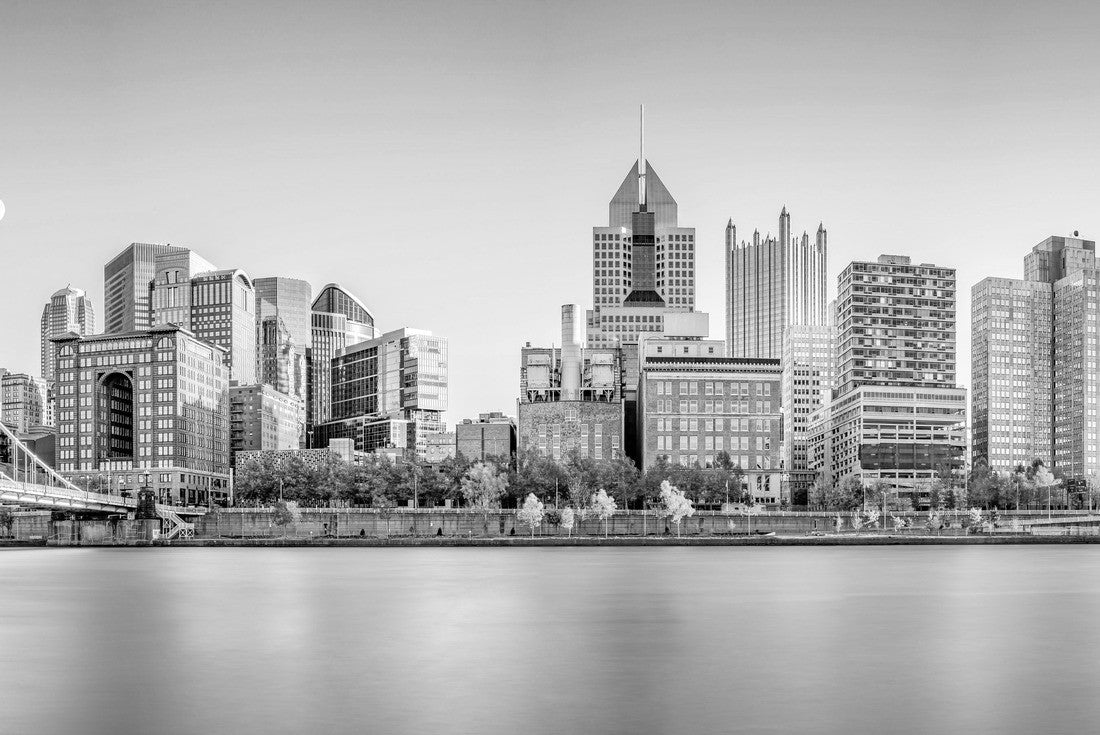 Pittsburgh downtown skyline and Roberto Clemente bridge, on a sunny afternoon, as viewed from North Shore Riverfront Park, across Allegheny River 2000pc PuzzleBlack and White