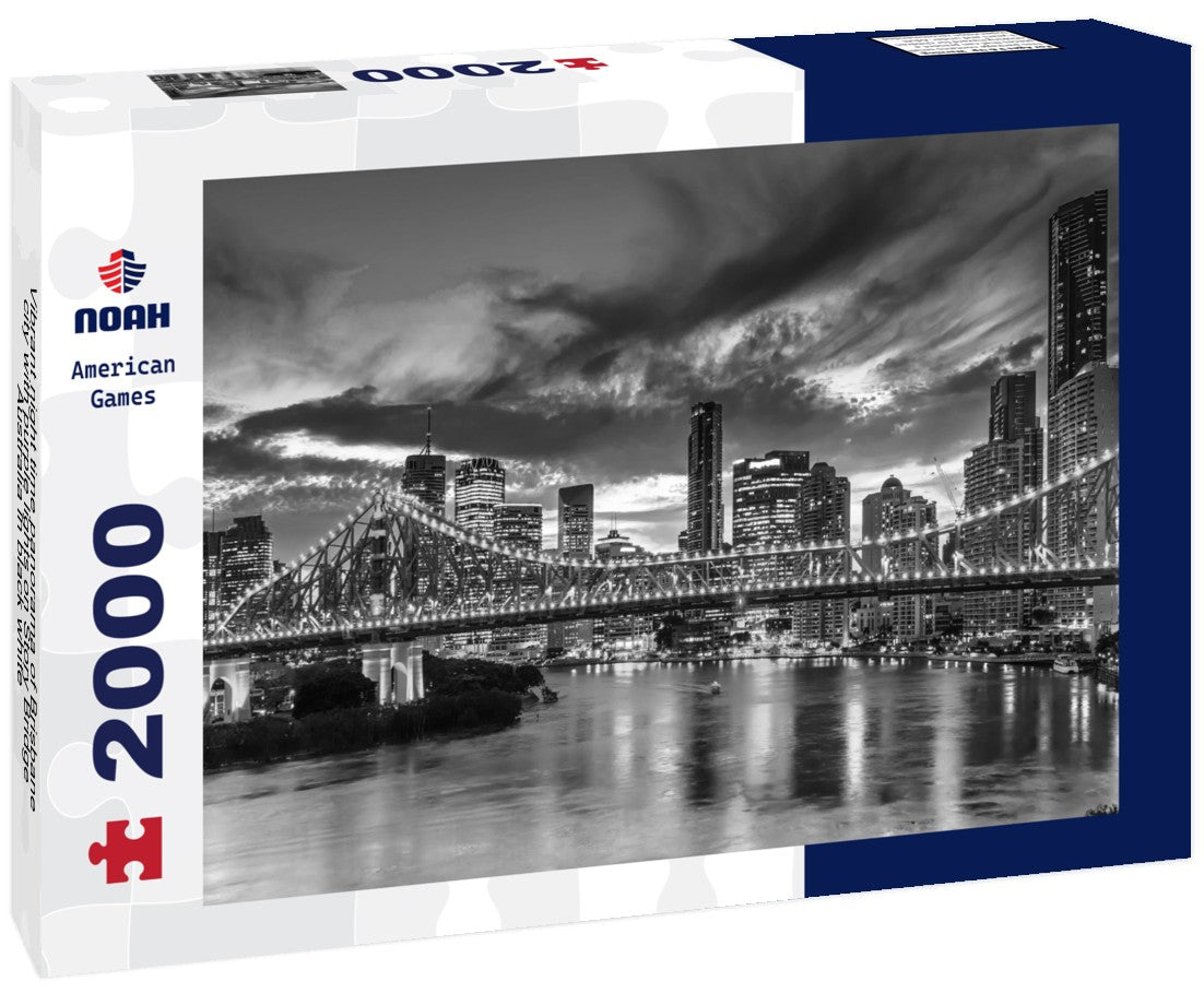 Noah Jigsaw Puzzle Vibrant night time panorama of Brisbane city with purple lights on Story Bridge, Australia in black white 2000 pieces