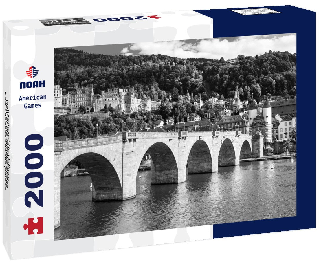 medieval Heidelberg - view of the famous bridge Karl Theodor and the palace 2000pc PuzzleBlack and White