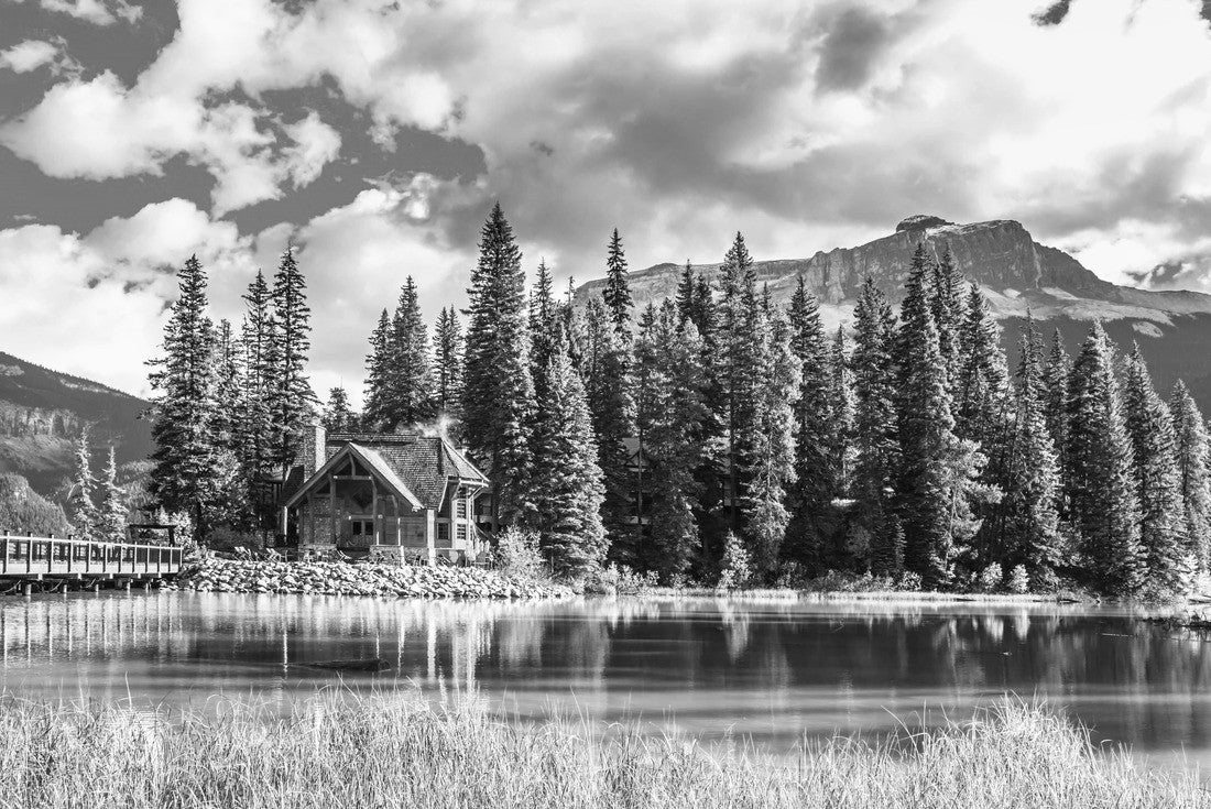 Noah Jigsaw Puzzle Bridge over Emerald Lake. Camping and coniferous forest. Yoho National Park, Canada in black white 2000 pieces