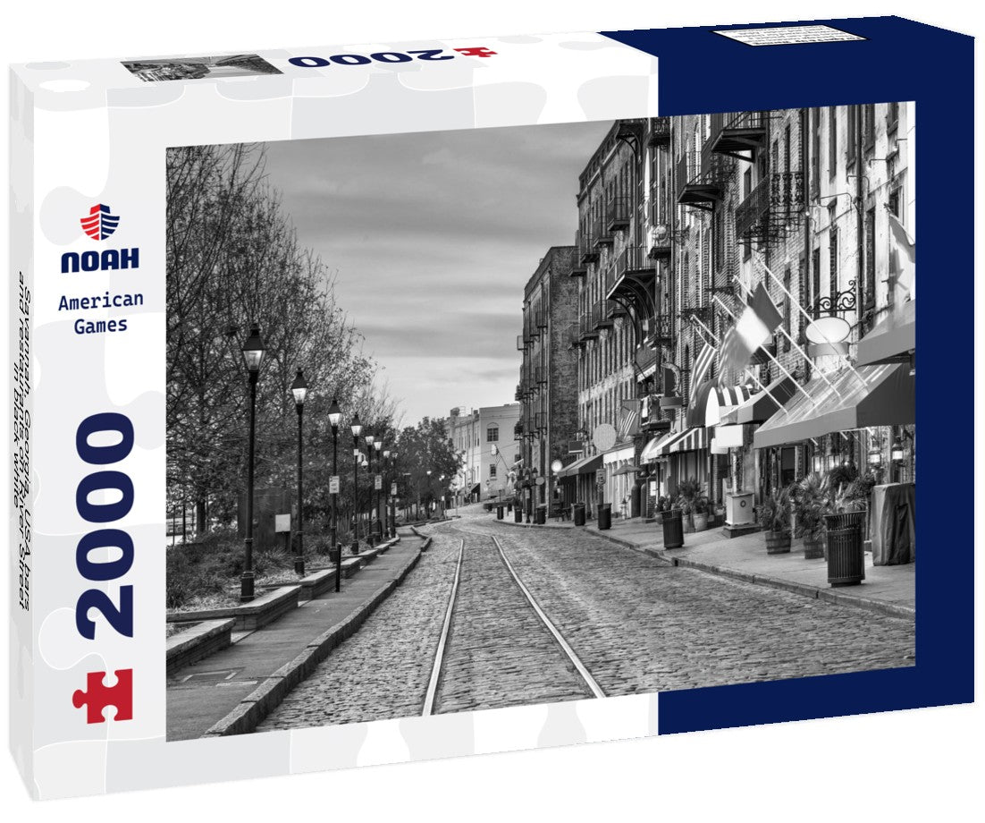 Savannah, Georgia, USA bars and restaurants on River Street 2000pc PuzzleBlack and White