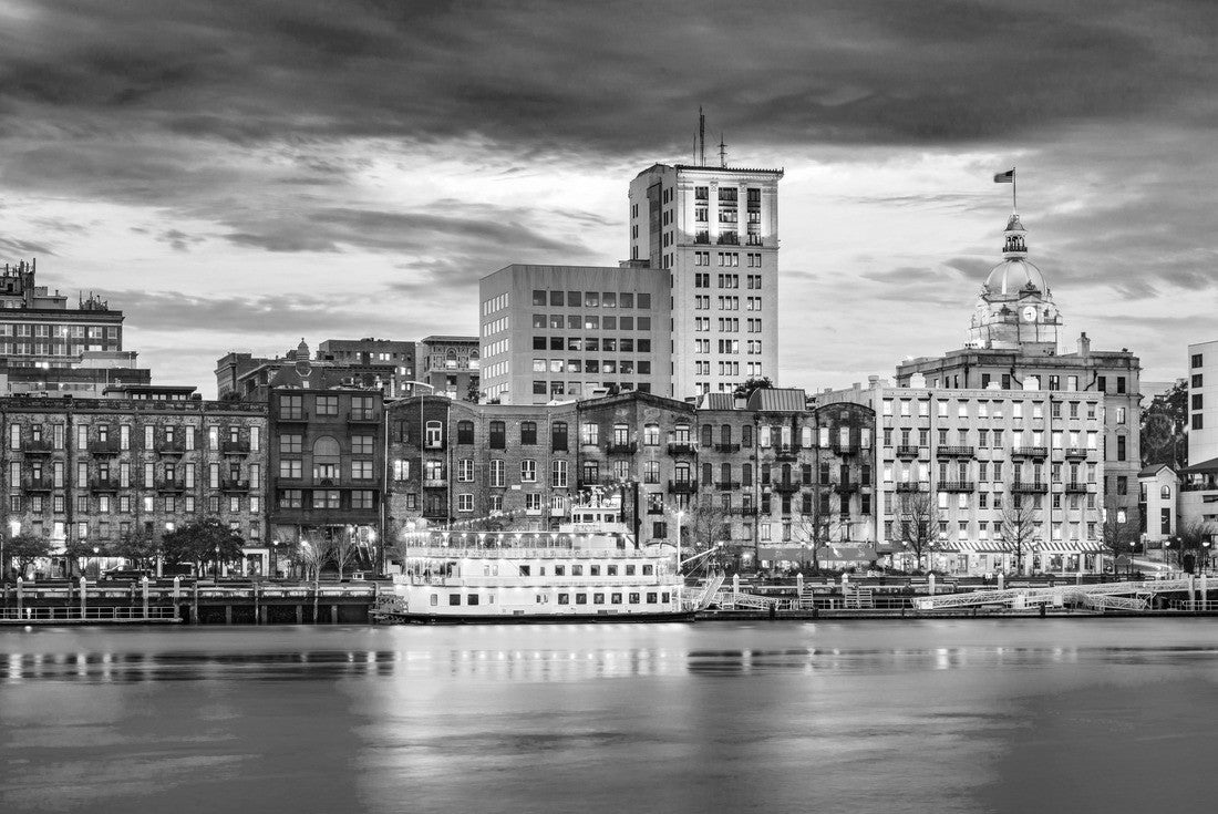 Savannah, Georgia, USA skyline on the Savannah river at dusk 2000pc PuzzleBlack and White