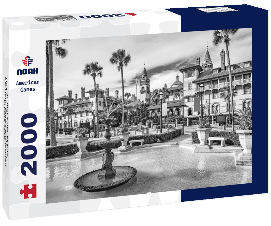 St. Augustine, Florida, USA town square and fountain 2000pc PuzzleBlack and White
