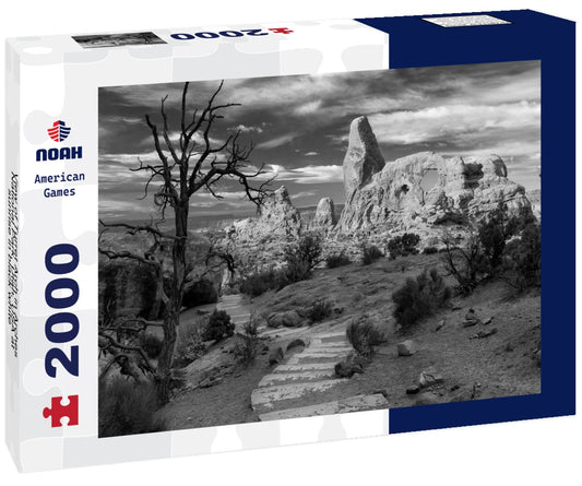 Noah Jigsaw Puzzle View of Turret Arch in Arches National Park, Utah, USA at sunrise in black white 2000 pieces