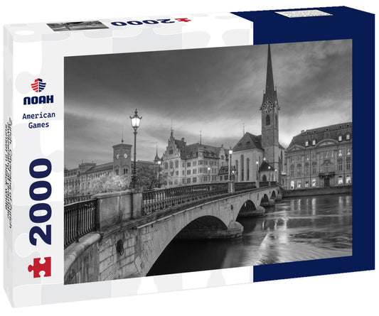 Noah Jigsaw Puzzle Zurich. Cityscape of Zurich, Switzerland at dramatic sunset in black white 2000 pieces