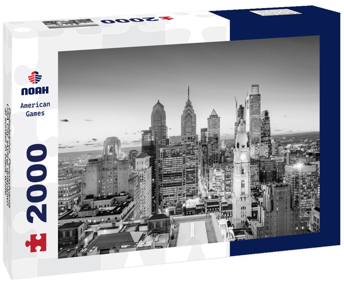 Noah Jigsaw Puzzle Philadelphia, Pennsylvania, USA City skyline downtown at sunset in black white 2000 pieces