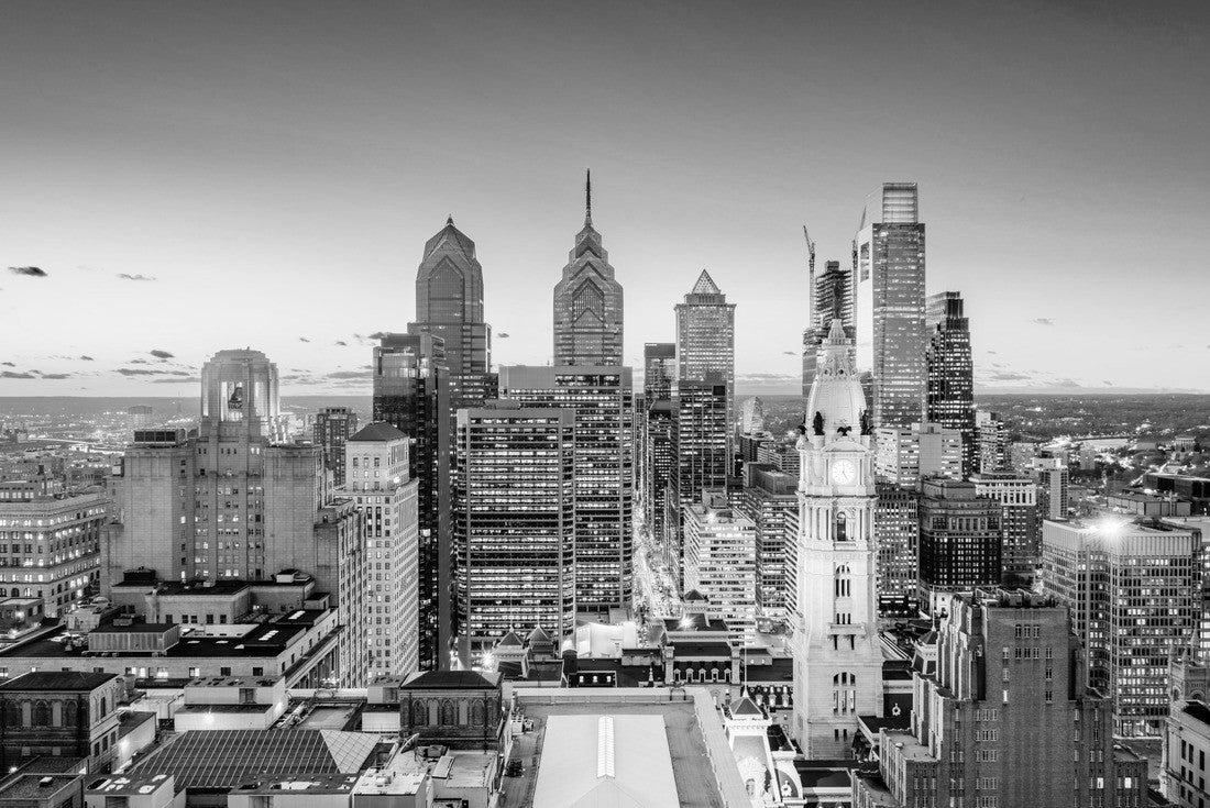 Noah Jigsaw Puzzle Philadelphia, Pennsylvania, USA City skyline downtown at sunset in black white 2000 pieces