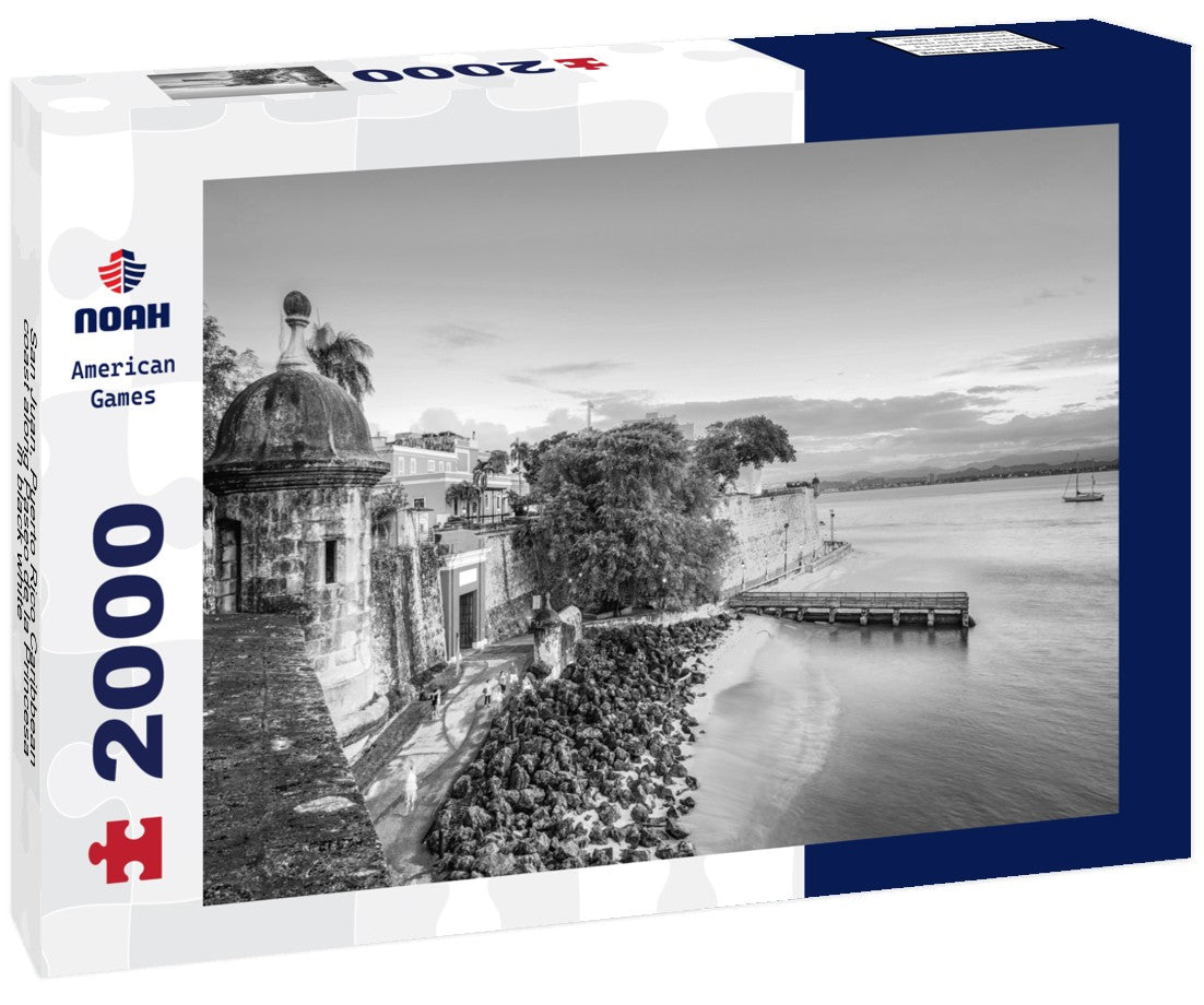 San Juan, Puerto Rico Caribbean coast along Paseo de la Princesa 2000pc PuzzleBlack and White
