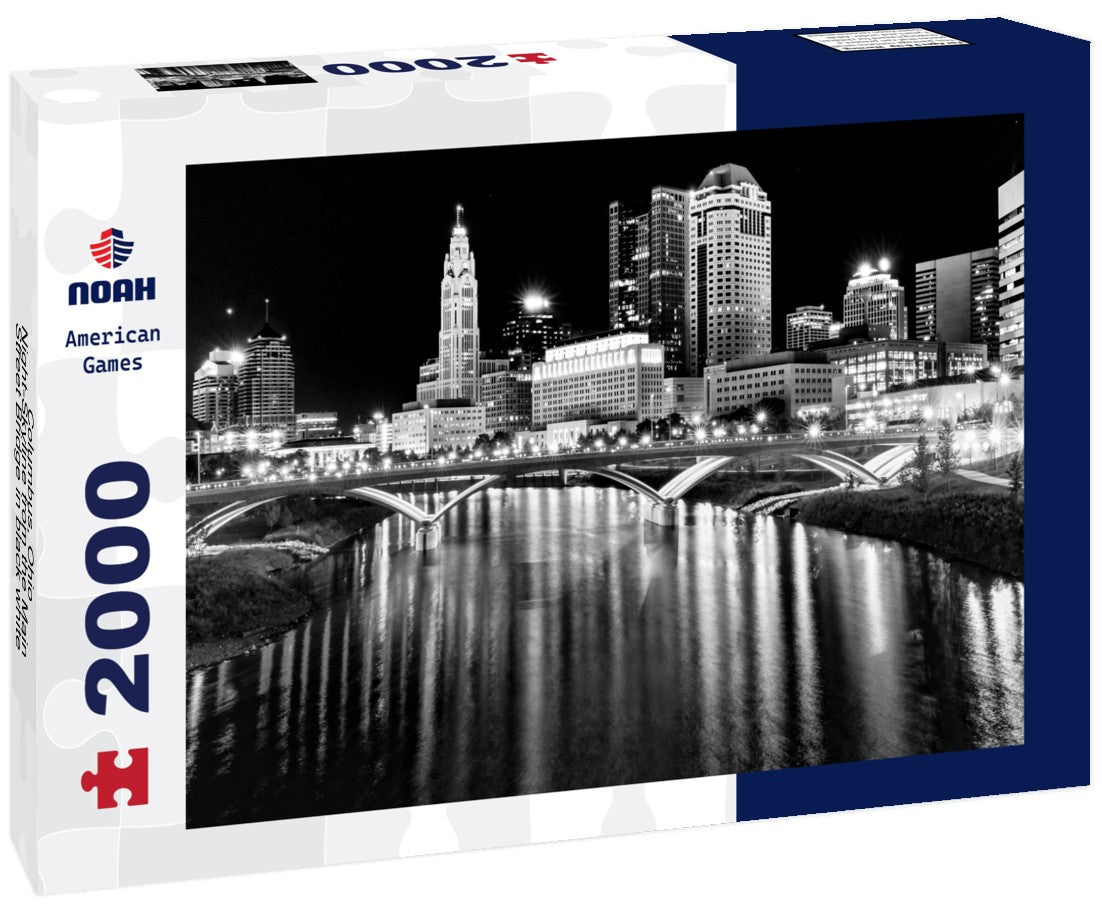 Columbus, Ohio-Night-Skyline from the Main Street Bridge 2000pc PuzzleBlack and White