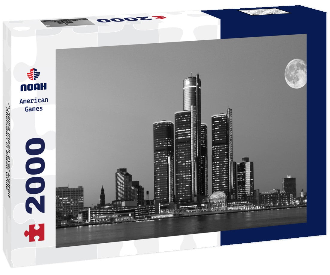 A rising moon over Detroit, Michigan 2000pc PuzzleBlack and White