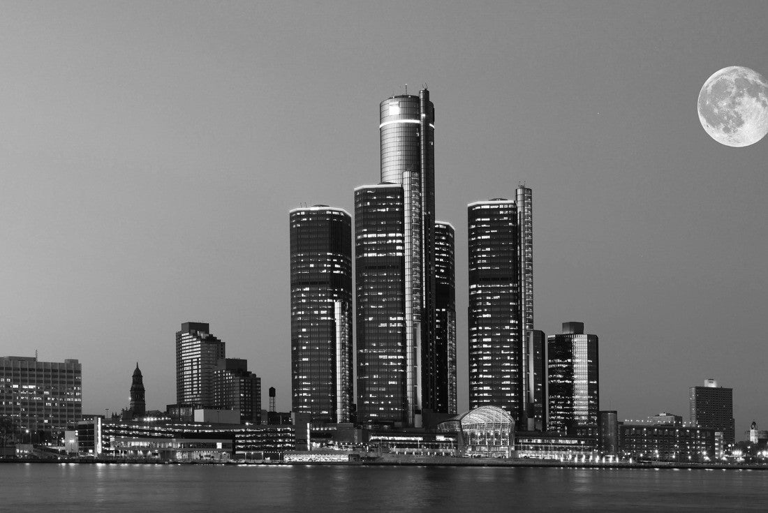 A rising moon over Detroit, Michigan 2000pc PuzzleBlack and White