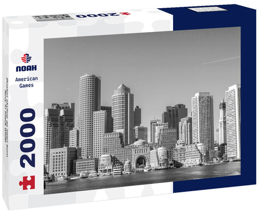 Noah Jigsaw Puzzle Boston skyline as seen from ferry in black white 2000 pieces