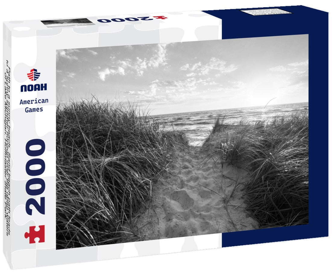 Noah Jigsaw Puzzle Path to a sunny beach. Sand beach path leads to a sunny summer horizon over the open waters of Lake Michigan. Hoffmaster State Park. Muskegon, Michigan in black white 2000 pieces