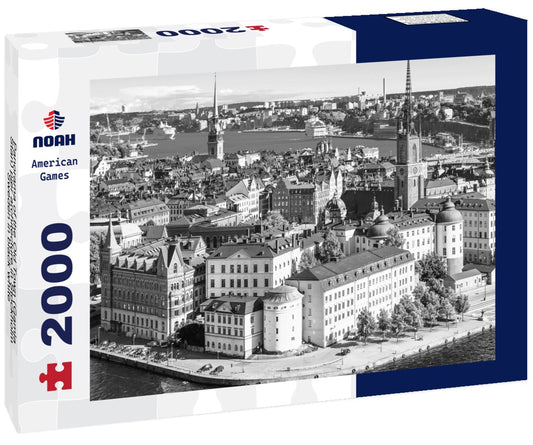 Noah Jigsaw Puzzle Panorama of the Old Town (Gamla Stan) pier architecture in Stockholm, Sweden in black white 2000 pieces
