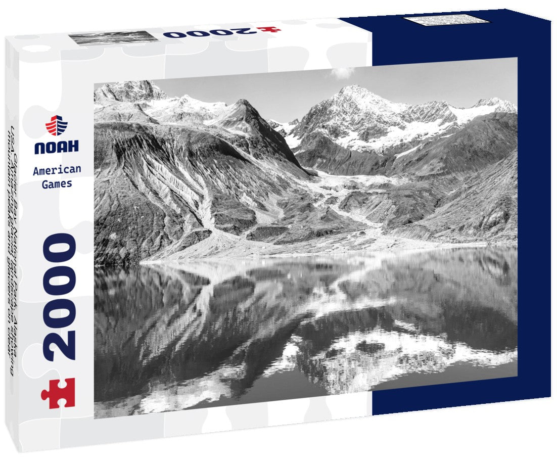Noah Jigsaw Puzzle Glacier Bay National Park, Alaska, USA. Amazing glacial landscape showing mountain peaks and glaciers on clear blue sky summer day in black white 2000 pieces