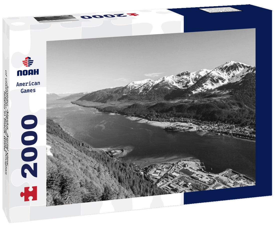 Juneau, Alaska. Aerial view of Gastineau Channel and Douglas Island 2000pc PuzzleBlack and White