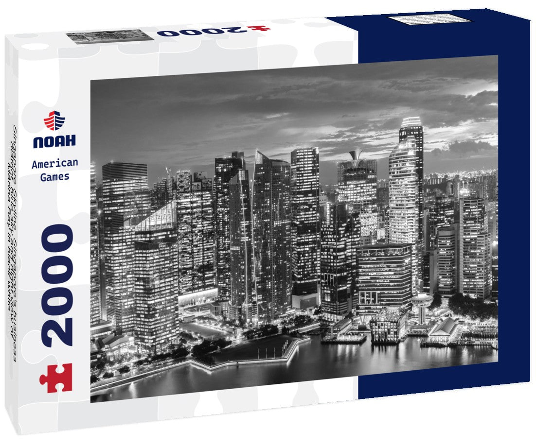 Singapore Skyline. Singapore's business district, blue sky and night view of Marina Bay 2000pc PuzzleBlack and White