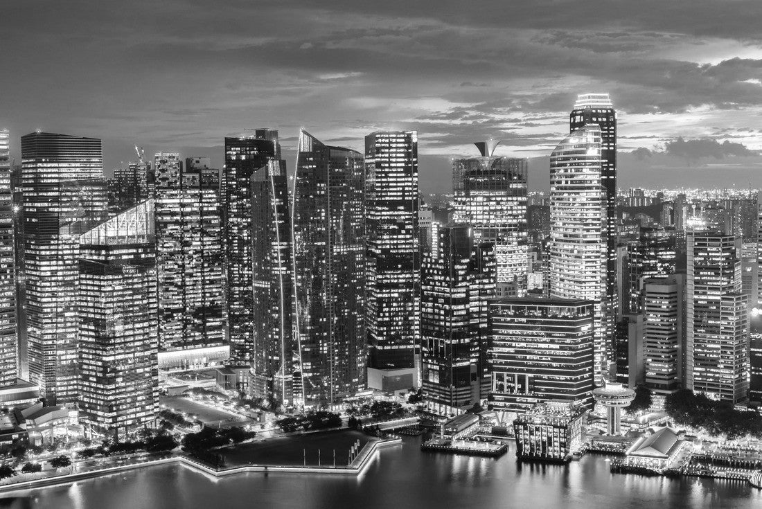 Singapore Skyline. Singapore's business district, blue sky and night view of Marina Bay 2000pc PuzzleBlack and White